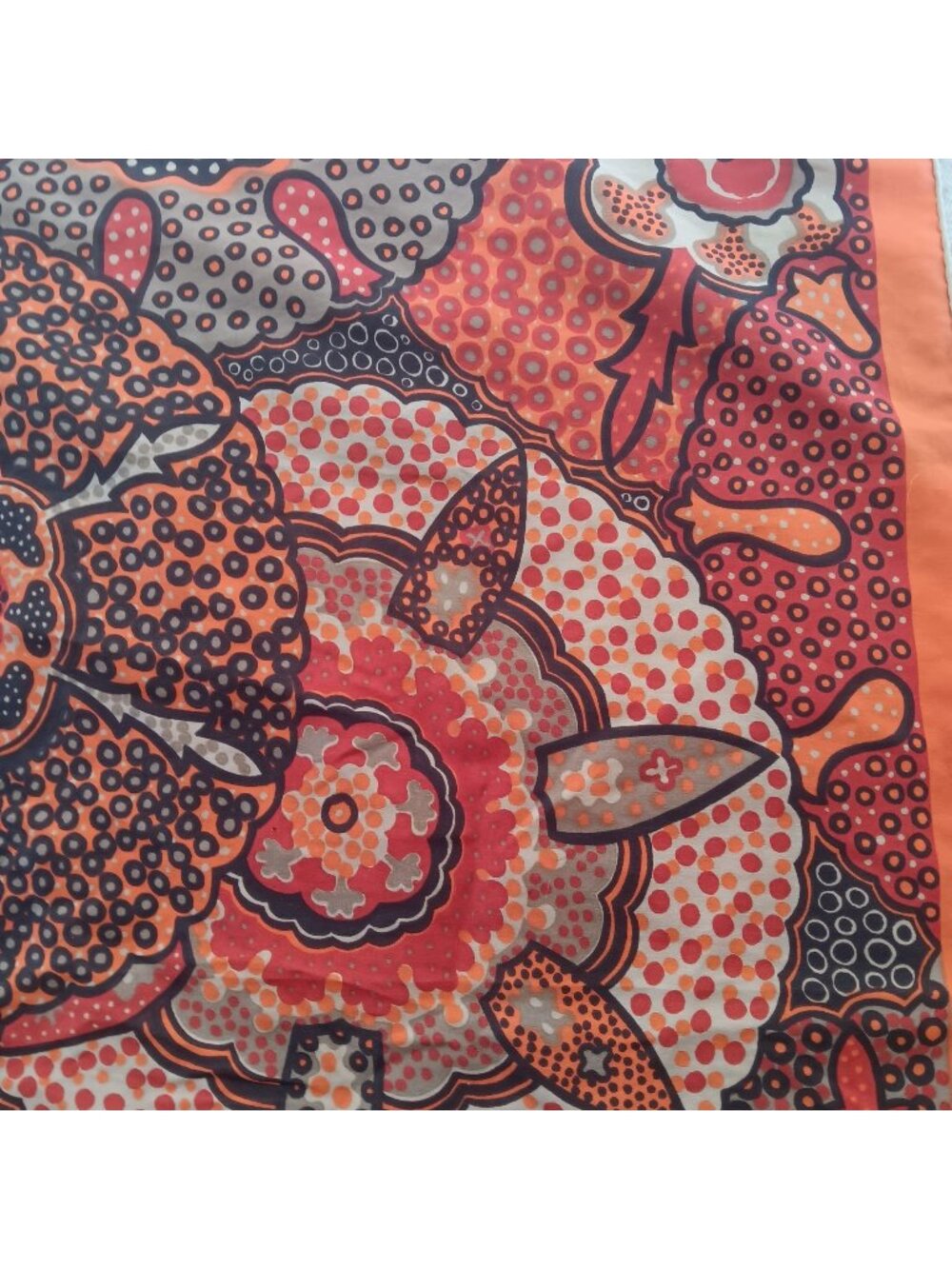 Vintage Scarf Boho Orange Red Floral Square 27" Rolled Edges 100% Polyester